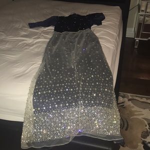 Designer navy blue evening dress.